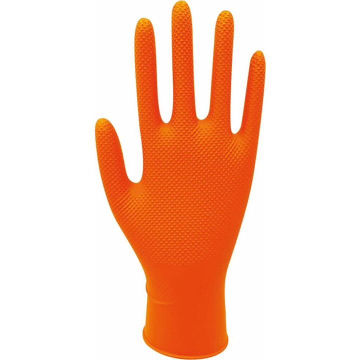 Gants jetables nitrile orange renforcés et texturés en diamant